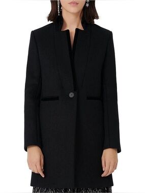 Maje Galar Wool-Blend Velvet-Trim Coat 😍 NWT